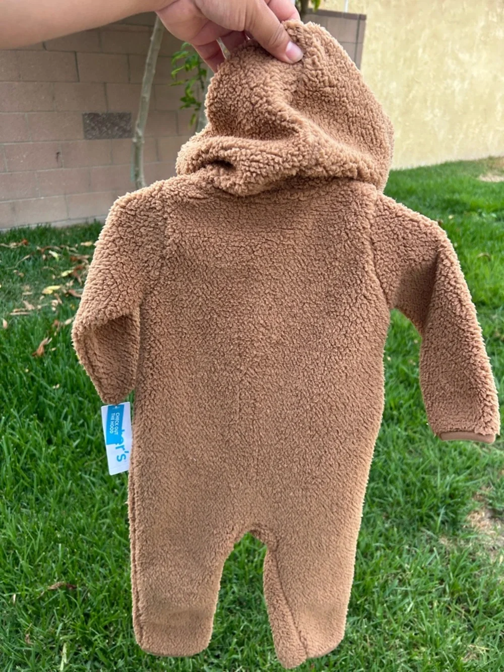 Carter's Brown and White raindeer Sherpa Hooded One-Piece Footie